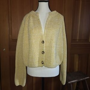 Sadie And Sage Yellow Crop Knit Chunky Cardigan Size M